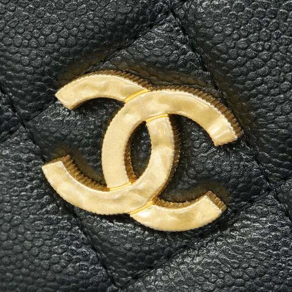 Chanel Matelasse Shoulder Bag with Chain, Caviar Skin, Black, Women's - Picture 8 of 9